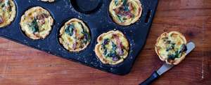 Mini Quiches With Bacon, Caramelized Onions & Spinach 